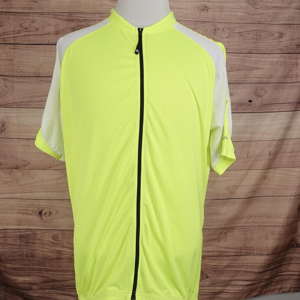Canari Cycling Jersey Shirt Mens XXL Yellow Full Zip Short Sleeve Reflective